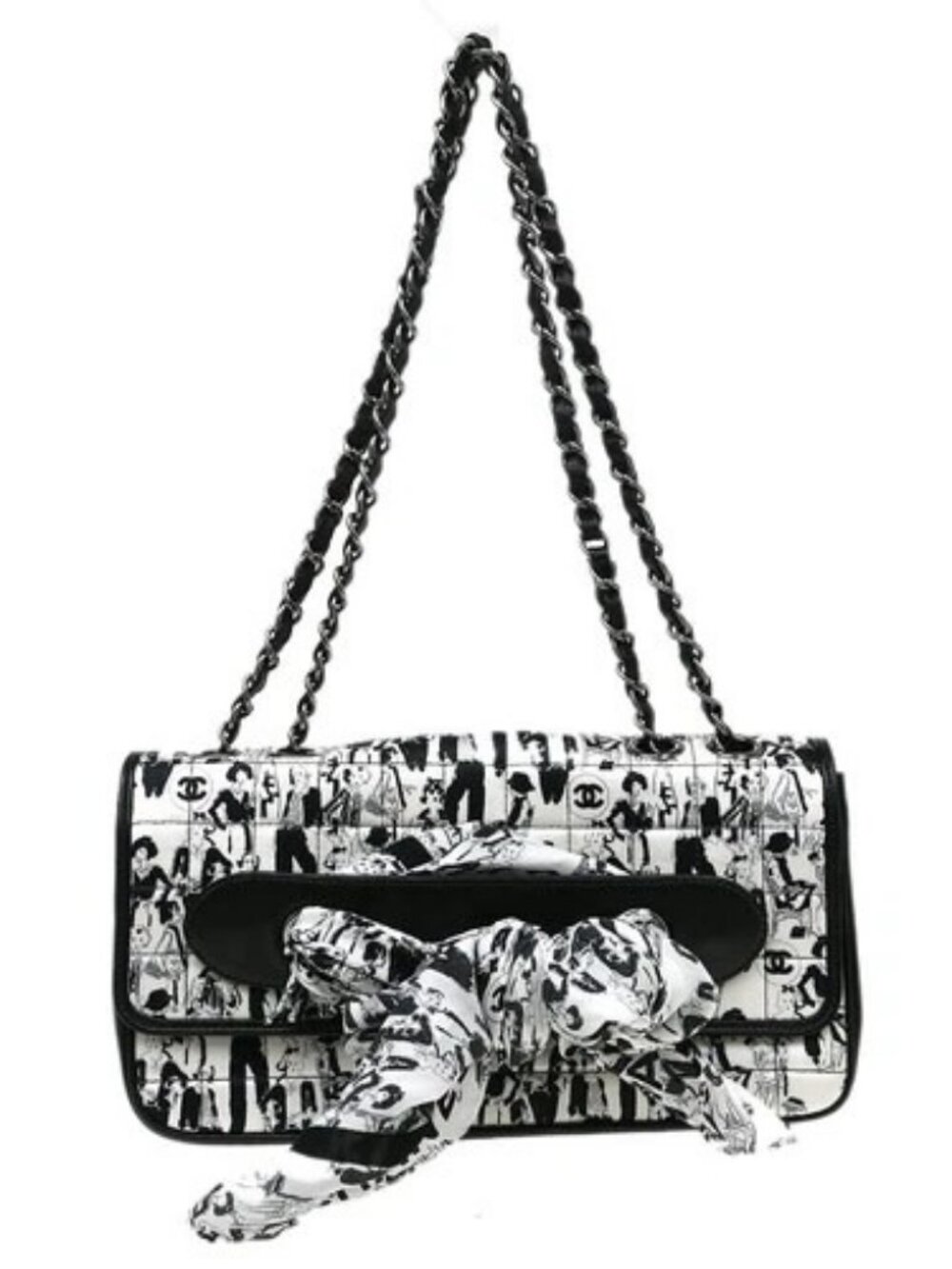 Chanel Black Lambskin Scarf Double Chain Shoulder Bag NQ09553